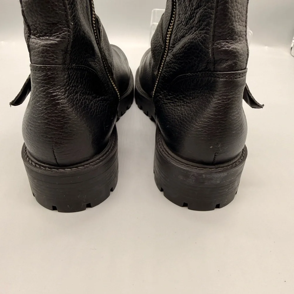 Zara Basic women's black leather ankle boots with buckle and faux fur lining